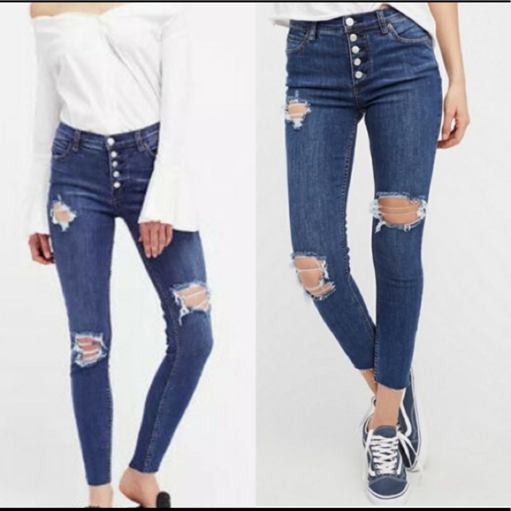 Free People Reagan distressed button front jeans